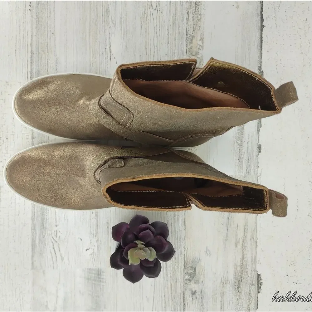 Joie Gold Leather Sneaker Metallic Booties Strappy Slip On Size 6.5